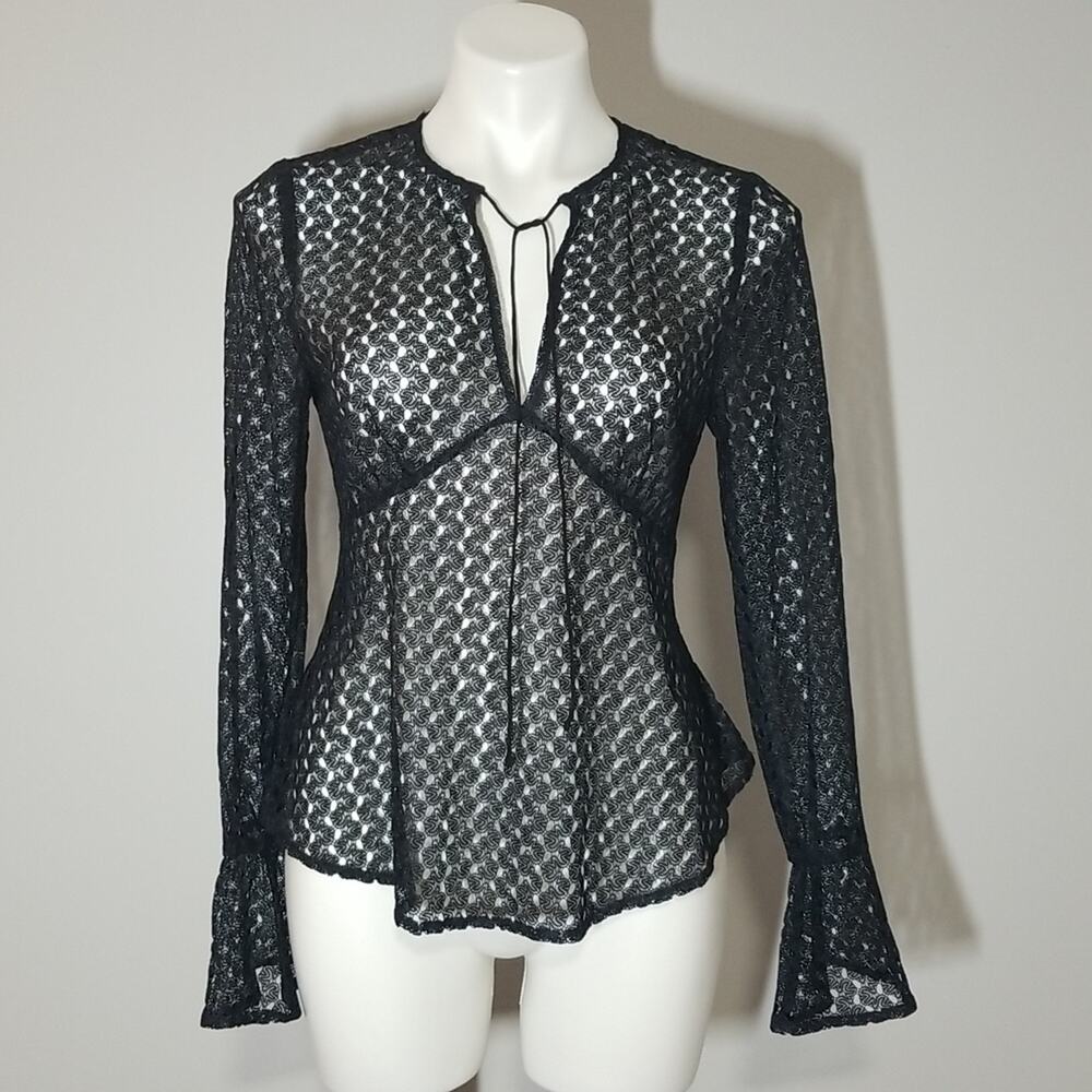 NWT Cooper St. Priscilla Top Black Navy Blue Lace Flare Sleeve Sz 4